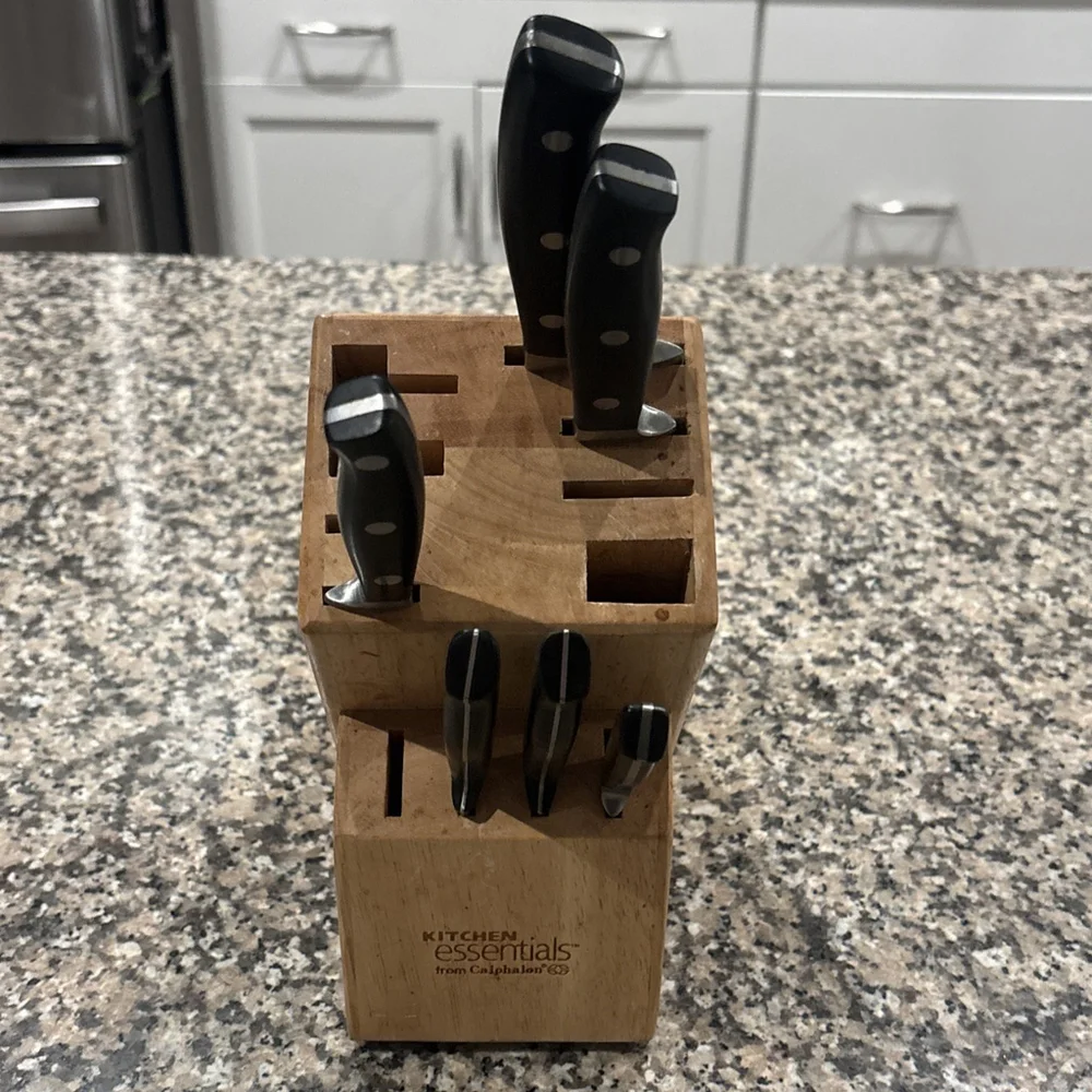 Calphalon Knife Set Of 6 Black Handle Kitchen Essentials With Knife Block